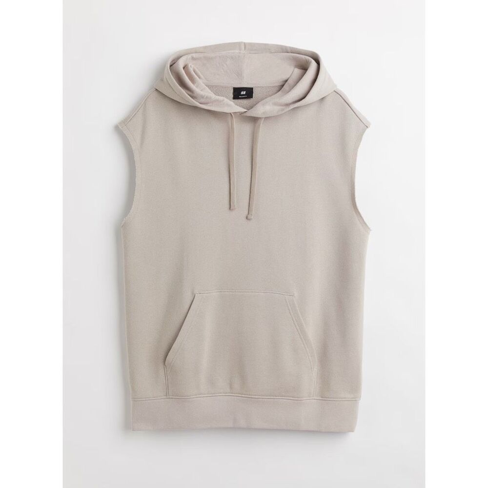 SOLD NWT H&M | Beige Relaxed Fit Sleeveless Hoodie French Terry Sweatshirt XL - Picture 1 of 6